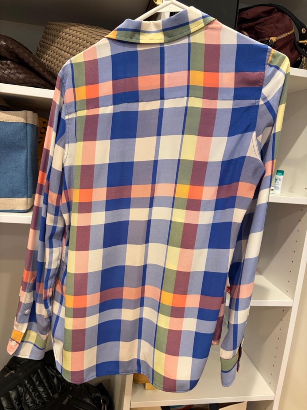 Equipment Femme Multicolor Plaid Silk Blouse - Blue, Pink, Cream - Picture 3 of 3